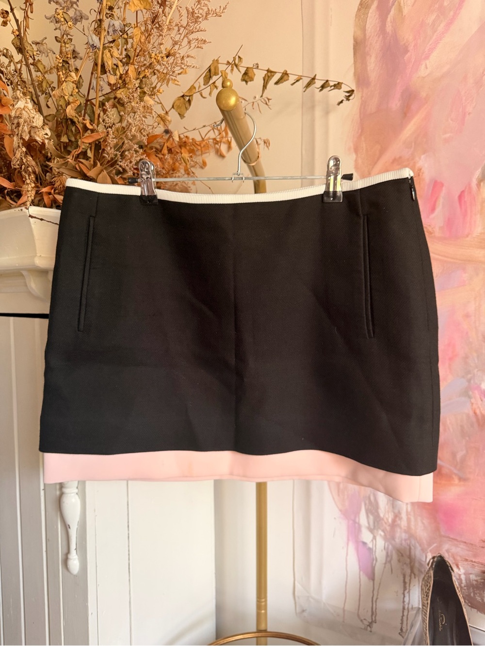 Diane Von Furstenberg Black Mini Skirt with Light Pink Hem